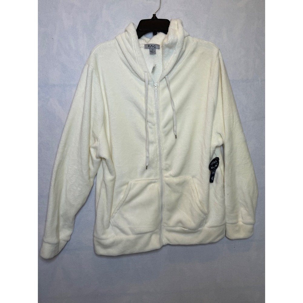 RAG Cream Fuzzy Fleece Zip Up Hoodie Jacket Cozy‎ Lounge Size 2X